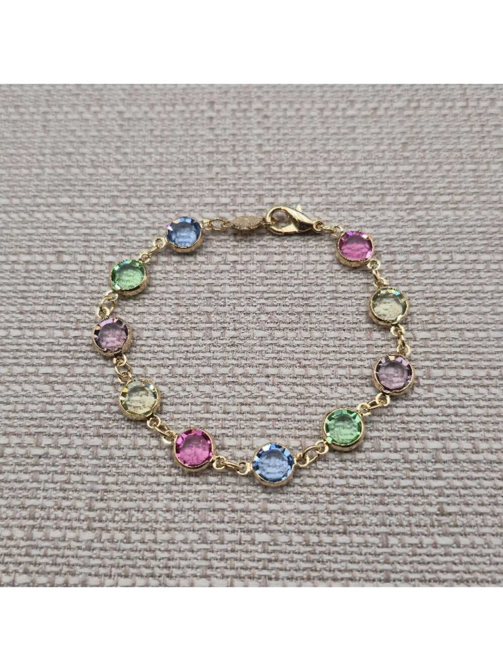 8 Inch Gold Plated Multi Color Rainbow Crystal Bezel Set Link Bracelet A8860